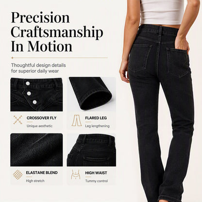 Asymmetriska jeans med hög midja och korsat ben för damer