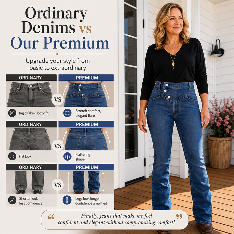 Asymmetriska jeans med hög midja och korsat ben för damer