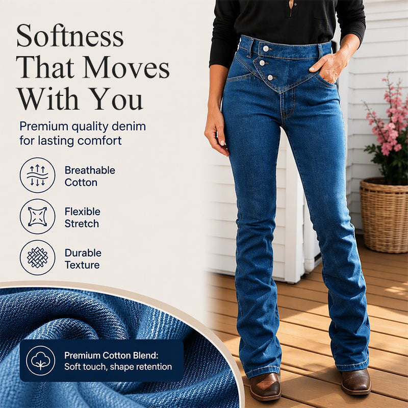 Asymmetriska jeans med hög midja och korsat ben för damer