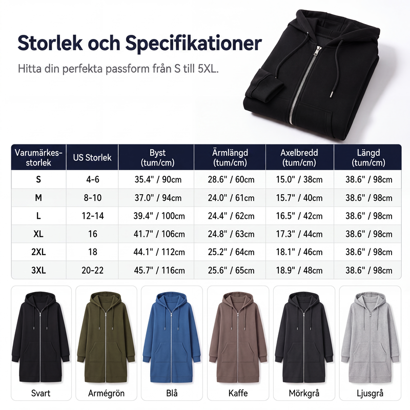 🧥Medellång huvtröja för kvinnor, ledig kofta med dragkedja och fickor
