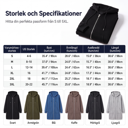 🧥Medellång huvtröja för kvinnor, ledig kofta med dragkedja och fickor