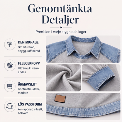 Bästsäljare🔥-Damls sweatshirt med långa ärmar och denim patchwork