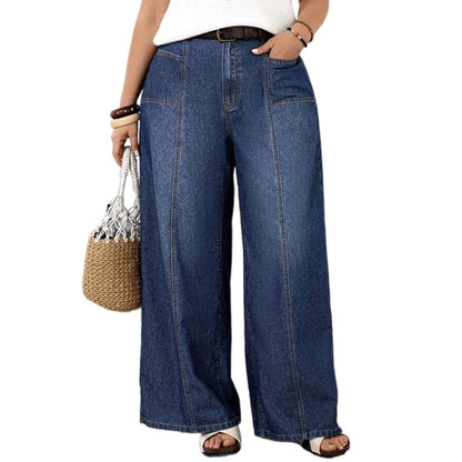 Kvinnors lediga jeans med vida ben och hög midja