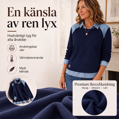 Bästsäljare🔥-Damls sweatshirt med långa ärmar och denim patchwork