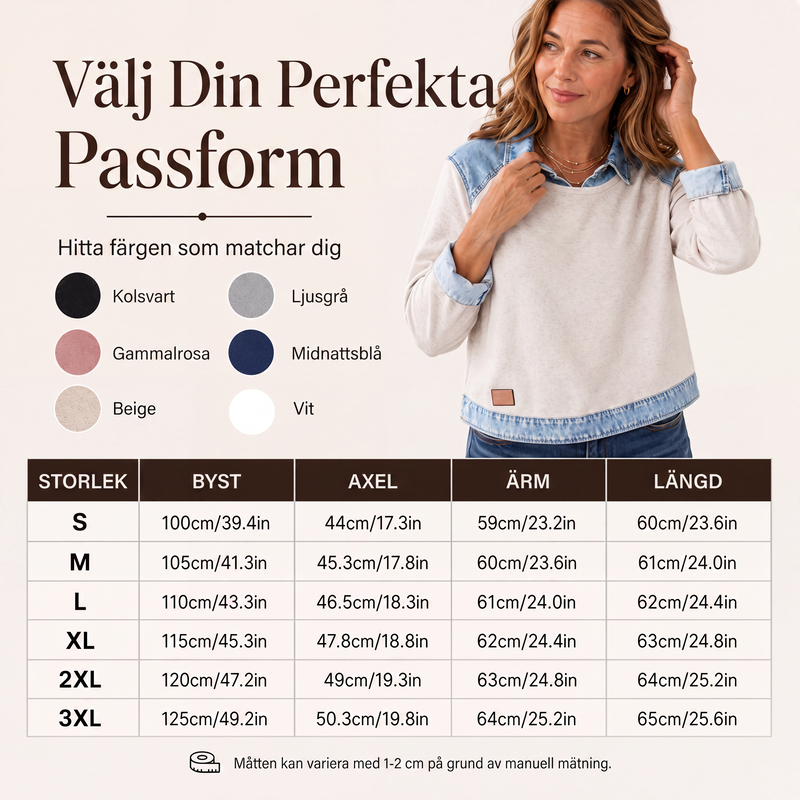 Bästsäljare🔥-Damls sweatshirt med långa ärmar och denim patchwork