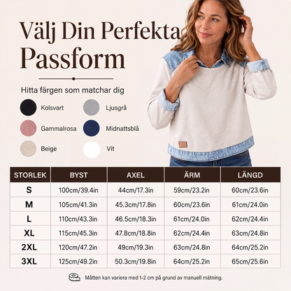 Bästsäljare🔥-Damls sweatshirt med långa ärmar och denim patchwork