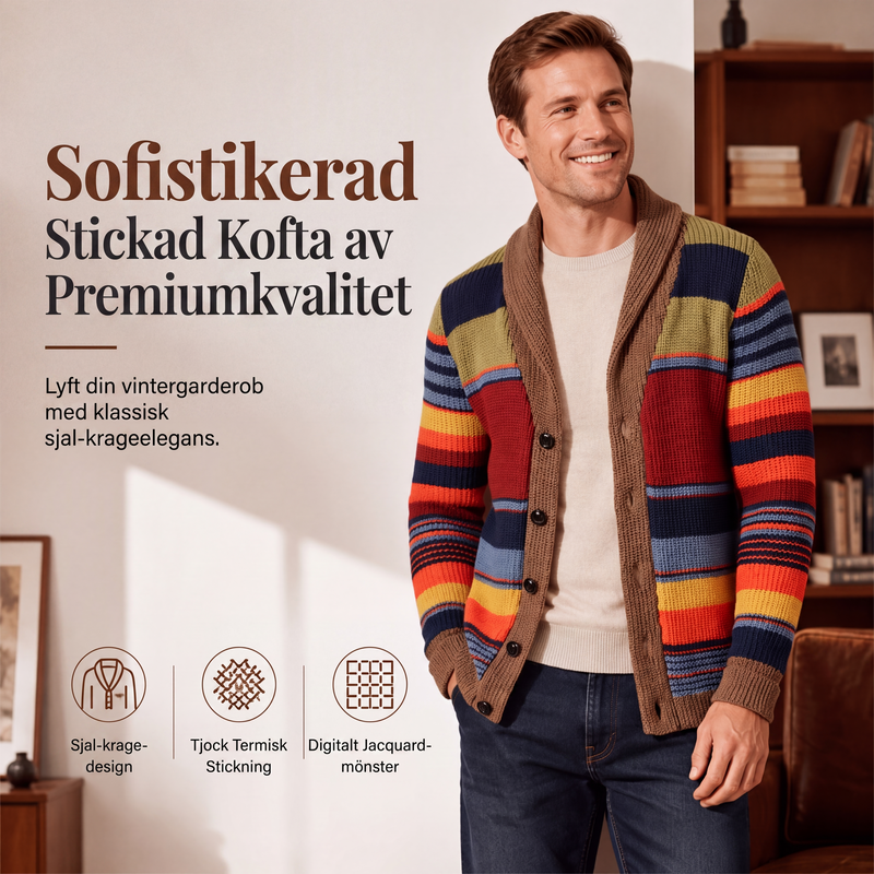 🌈Herrkofta med sjalkrage och ränder