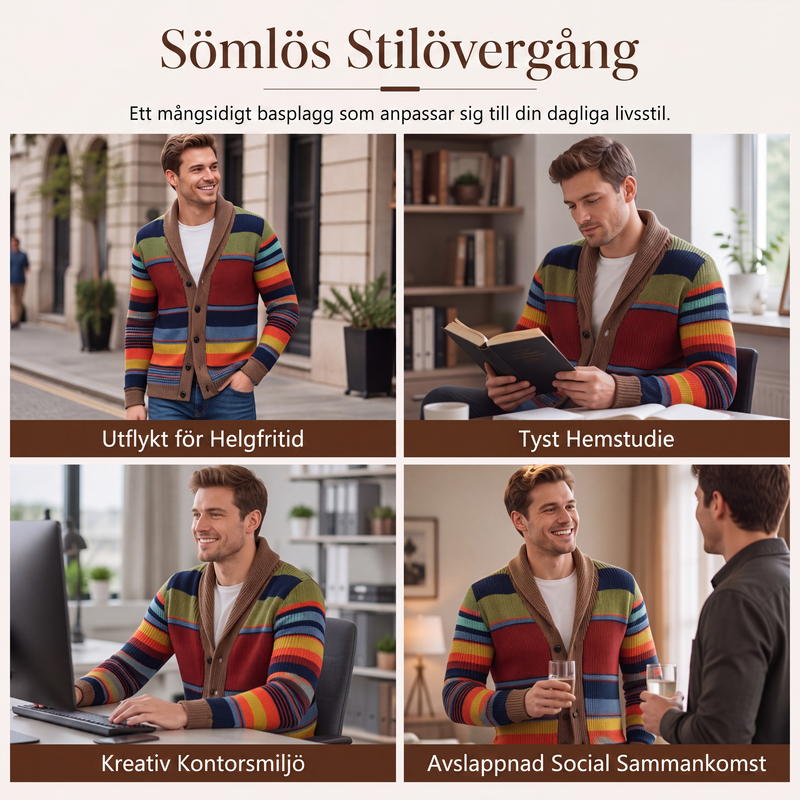 🌈Herrkofta med sjalkrage och ränder