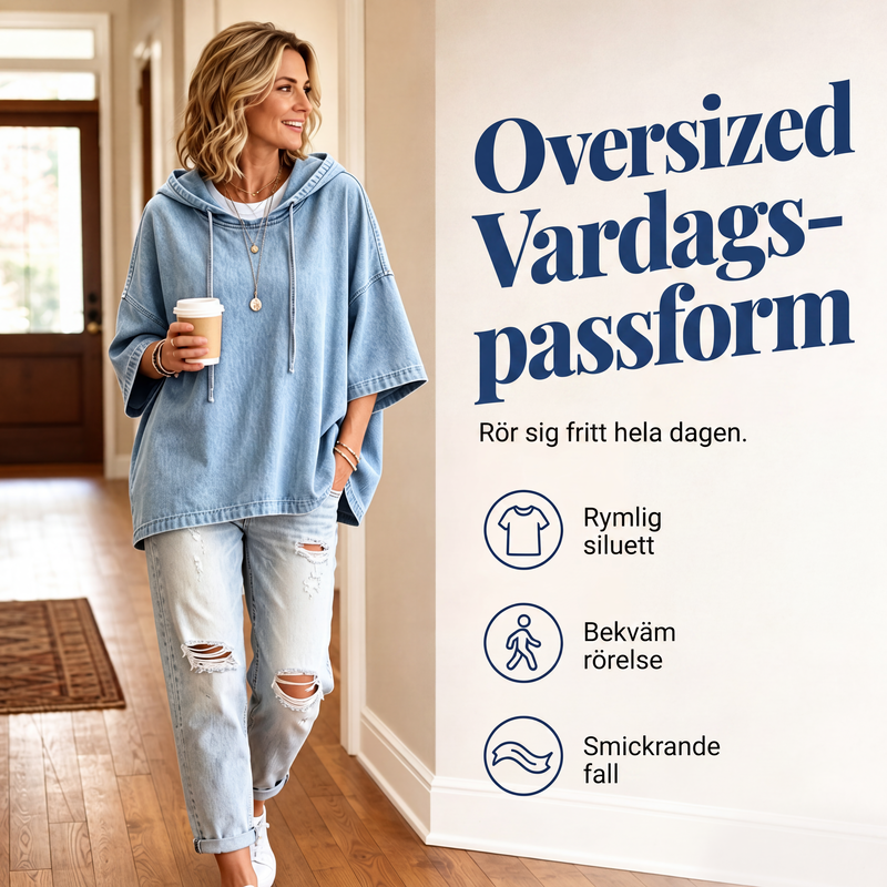 Damavslappnad luvtröja i denim med lös passform