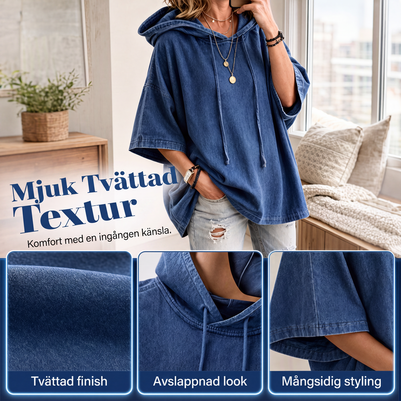 Damavslappnad luvtröja i denim med lös passform