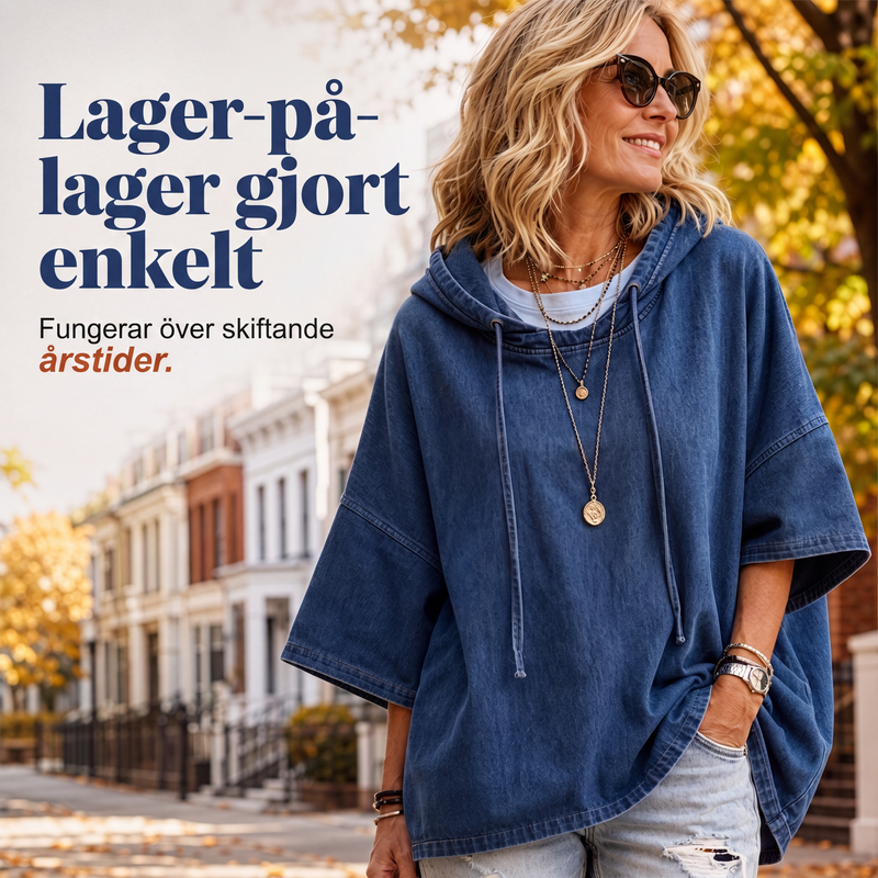 Damavslappnad luvtröja i denim med lös passform