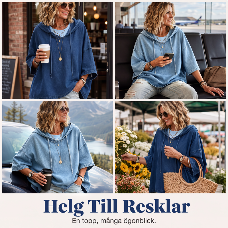 Damavslappnad luvtröja i denim med lös passform