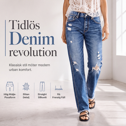 Dam jeans med sliten look, rak modell