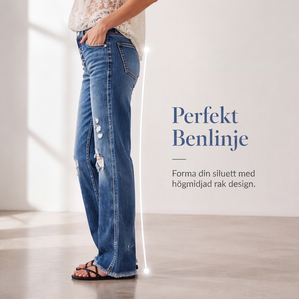 Dam jeans med sliten look, rak modell