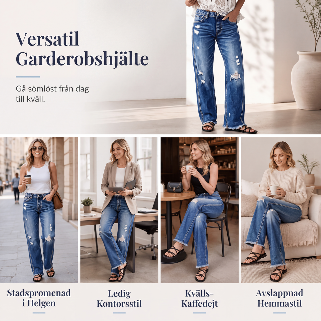 Dam jeans med sliten look, rak modell