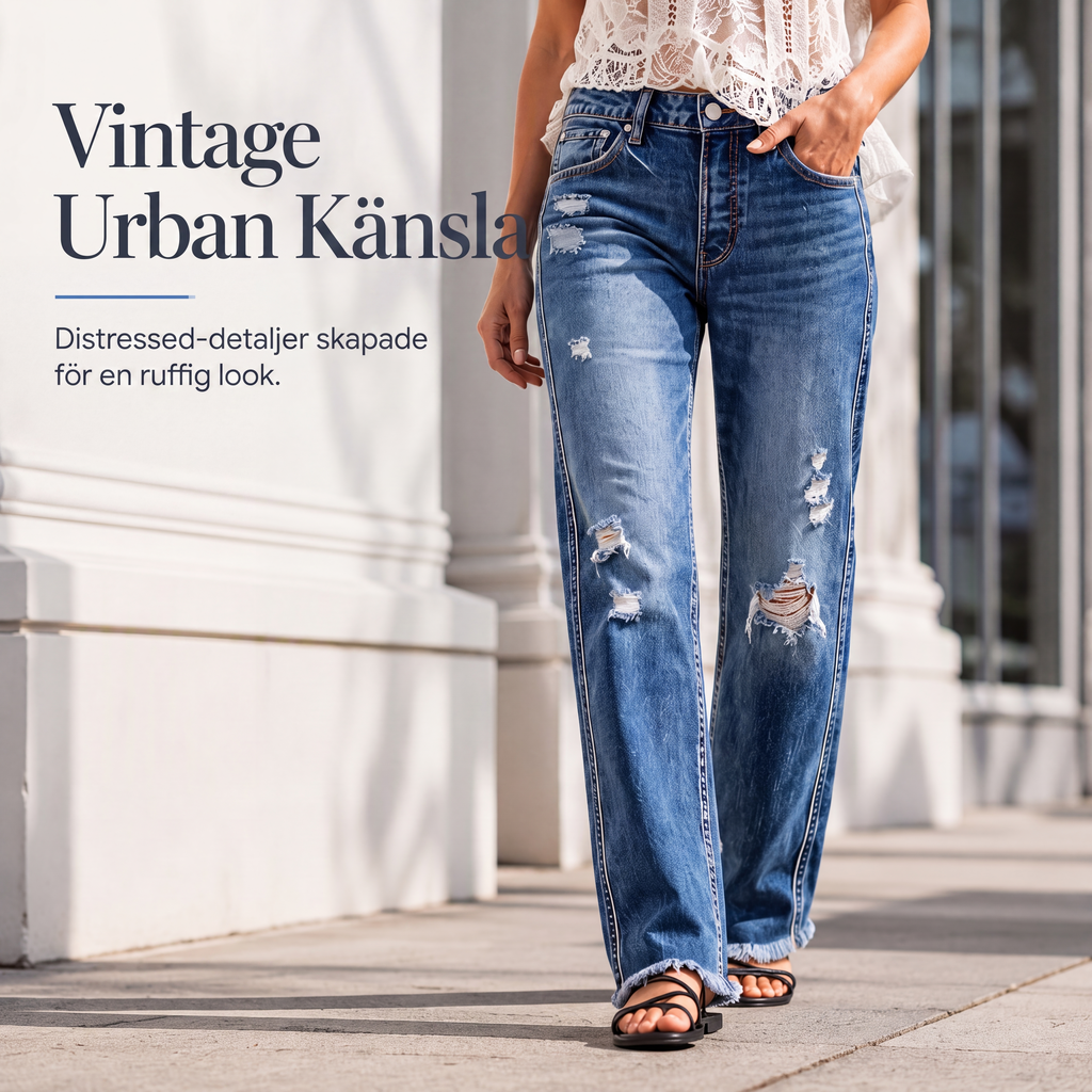 Dam jeans med sliten look, rak modell