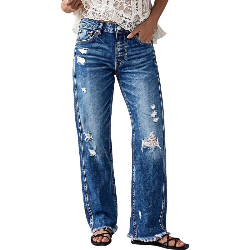 Dam jeans med sliten look, rak modell
