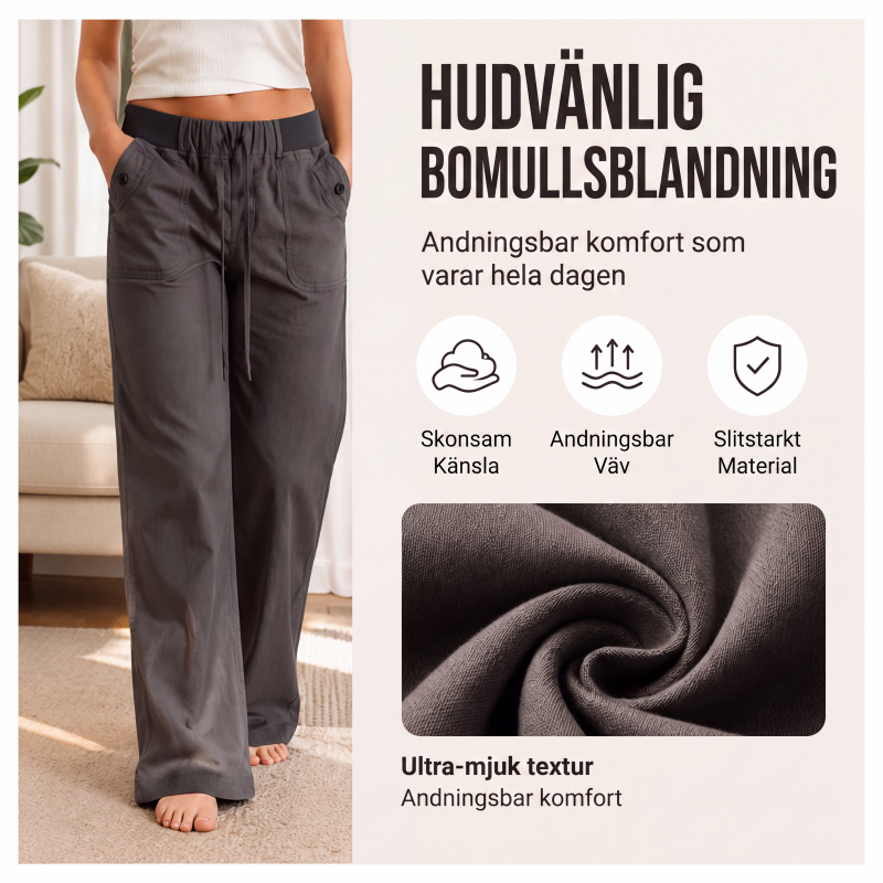 Kvinnors lediga cargobyxor med dragsko
