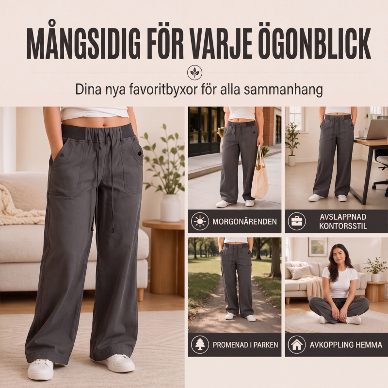 Kvinnors lediga cargobyxor med dragsko