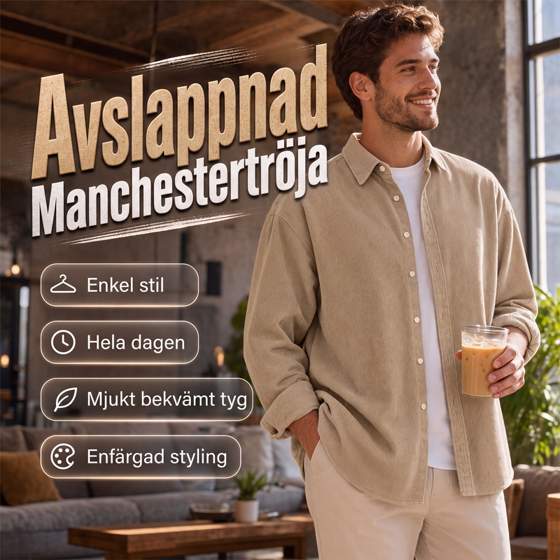 Herr ledig manchesterkjorta med knappar