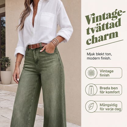 🔥50% rabatt! 👖 Vintage högmidjade bredbenta jeans – benförlängande, bekväm passform, enkel att styla dag som kväll. ✨