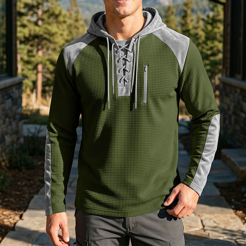 Herr ledig stickad färgblockad hoodie