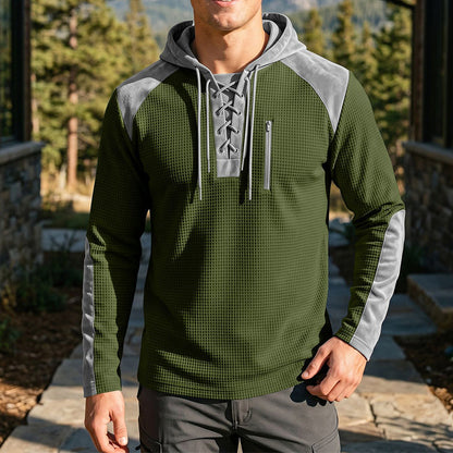 Herr ledig stickad färgblockad hoodie