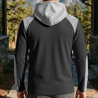 Herr ledig stickad färgblockad hoodie