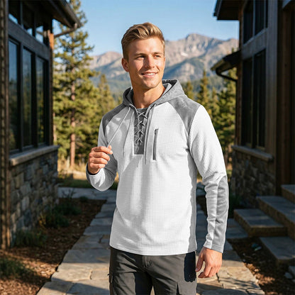 Herr ledig stickad färgblockad hoodie