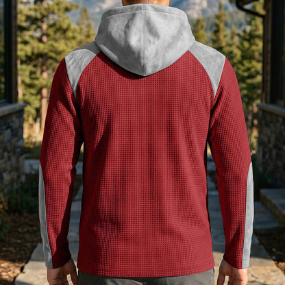 Herr ledig stickad färgblockad hoodie