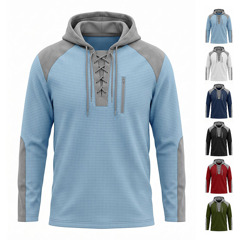 Herr ledig stickad färgblockad hoodie