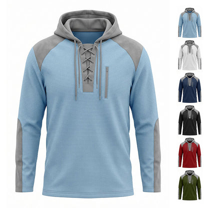 Herr ledig stickad färgblockad hoodie