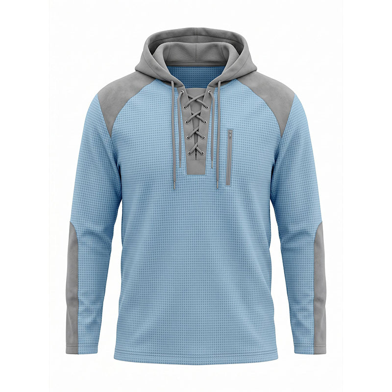 Herr ledig stickad färgblockad hoodie