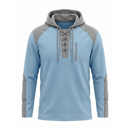 Herr ledig stickad färgblockad hoodie