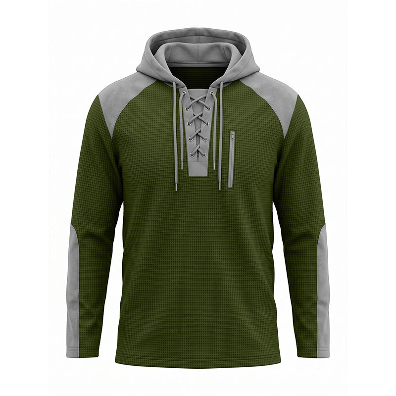 Herr ledig stickad färgblockad hoodie