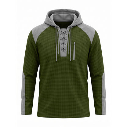 Herr ledig stickad färgblockad hoodie