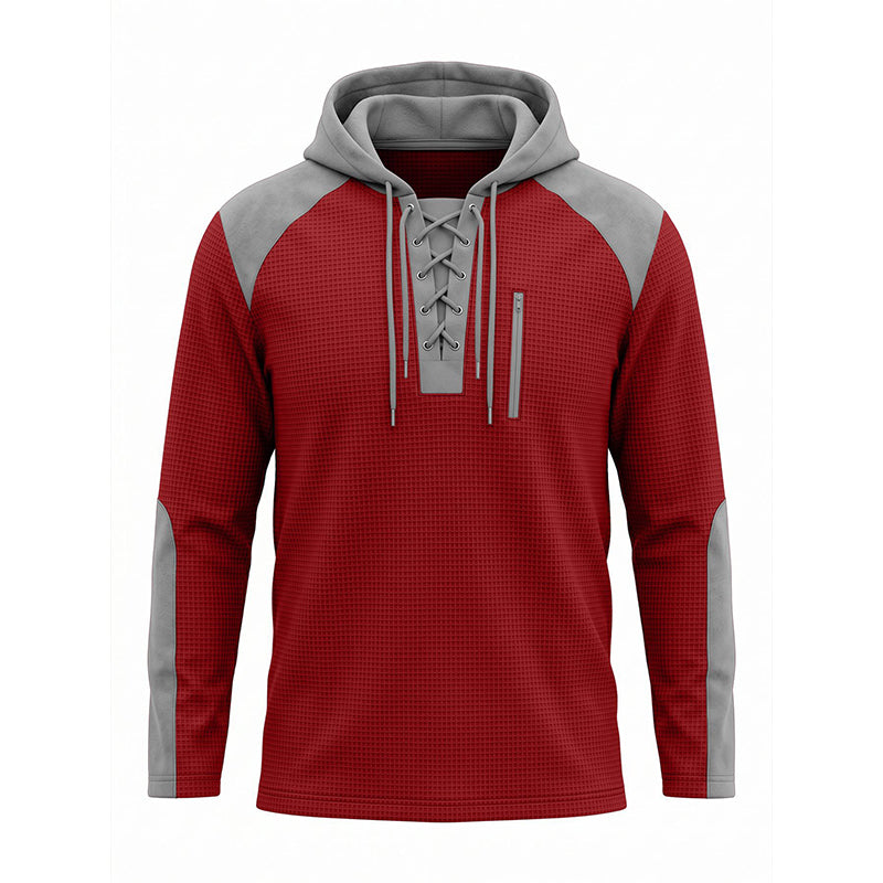 Herr ledig stickad färgblockad hoodie