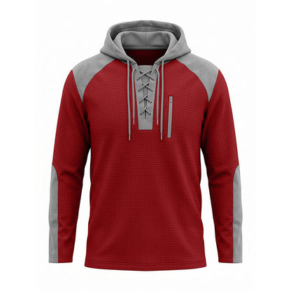 Herr ledig stickad färgblockad hoodie