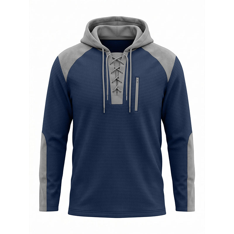 Herr ledig stickad färgblockad hoodie
