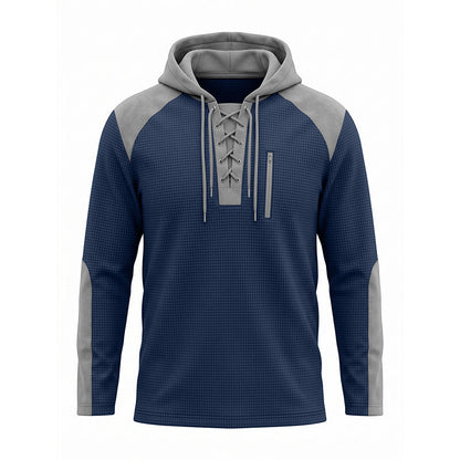 Herr ledig stickad färgblockad hoodie