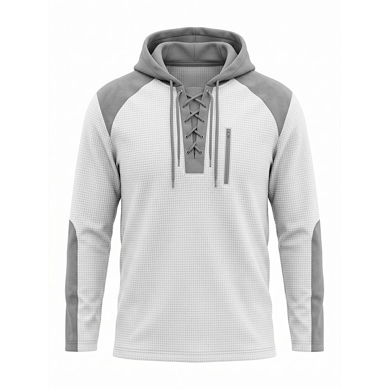 Herr ledig stickad färgblockad hoodie