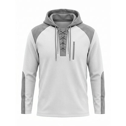 Herr ledig stickad färgblockad hoodie