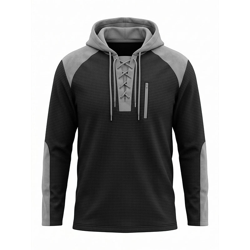 Herr ledig stickad färgblockad hoodie
