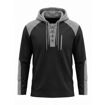 Herr ledig stickad färgblockad hoodie