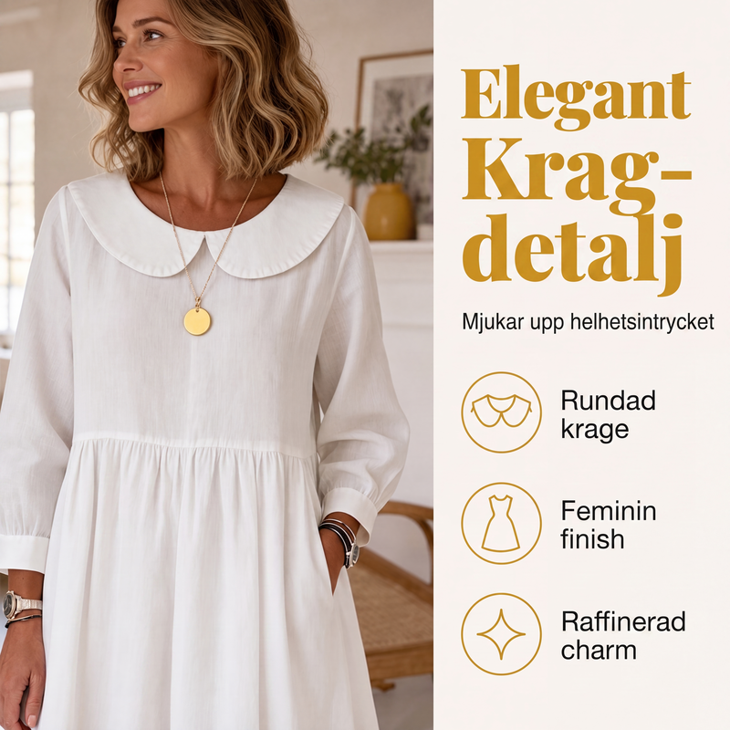 Damig löst sittande långärmad maxiklänning med fickor
