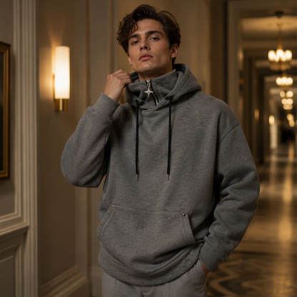🍂 Löst sittande hoodie med hög krage för män – mysig komfort och avslappnad höststil