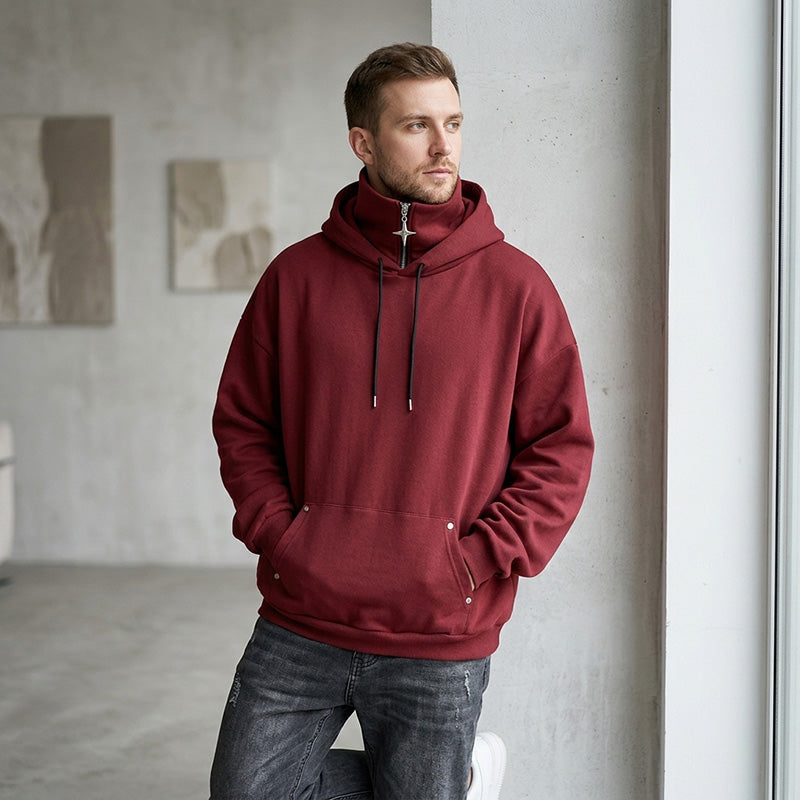 🍂 Löst sittande hoodie med hög krage för män – mysig komfort och avslappnad höststil