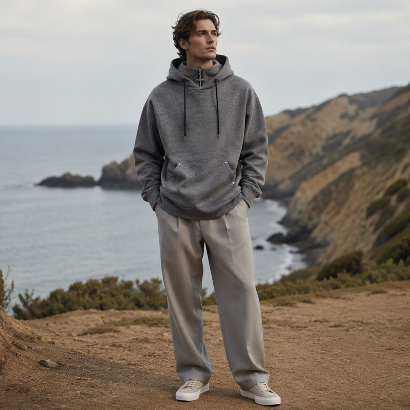 🍂 Löst sittande hoodie med hög krage för män – mysig komfort och avslappnad höststil