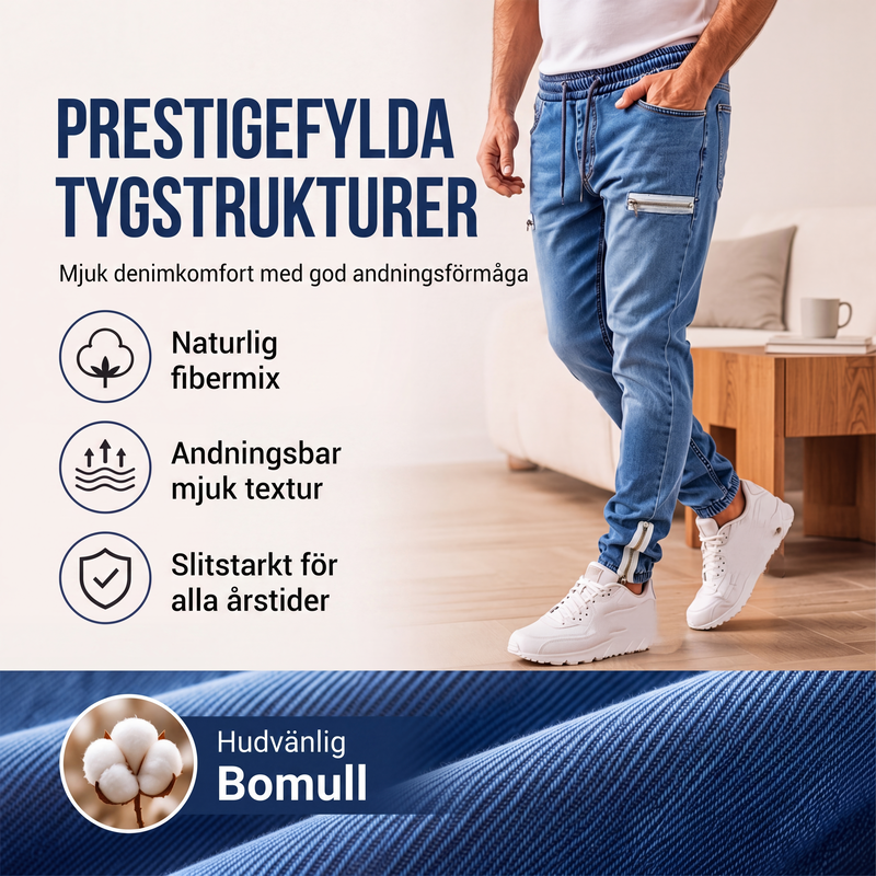 Smalpassade jeansjoggers för män med elastisk midja