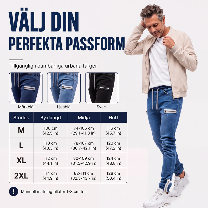 Smalpassade jeansjoggers för män med elastisk midja